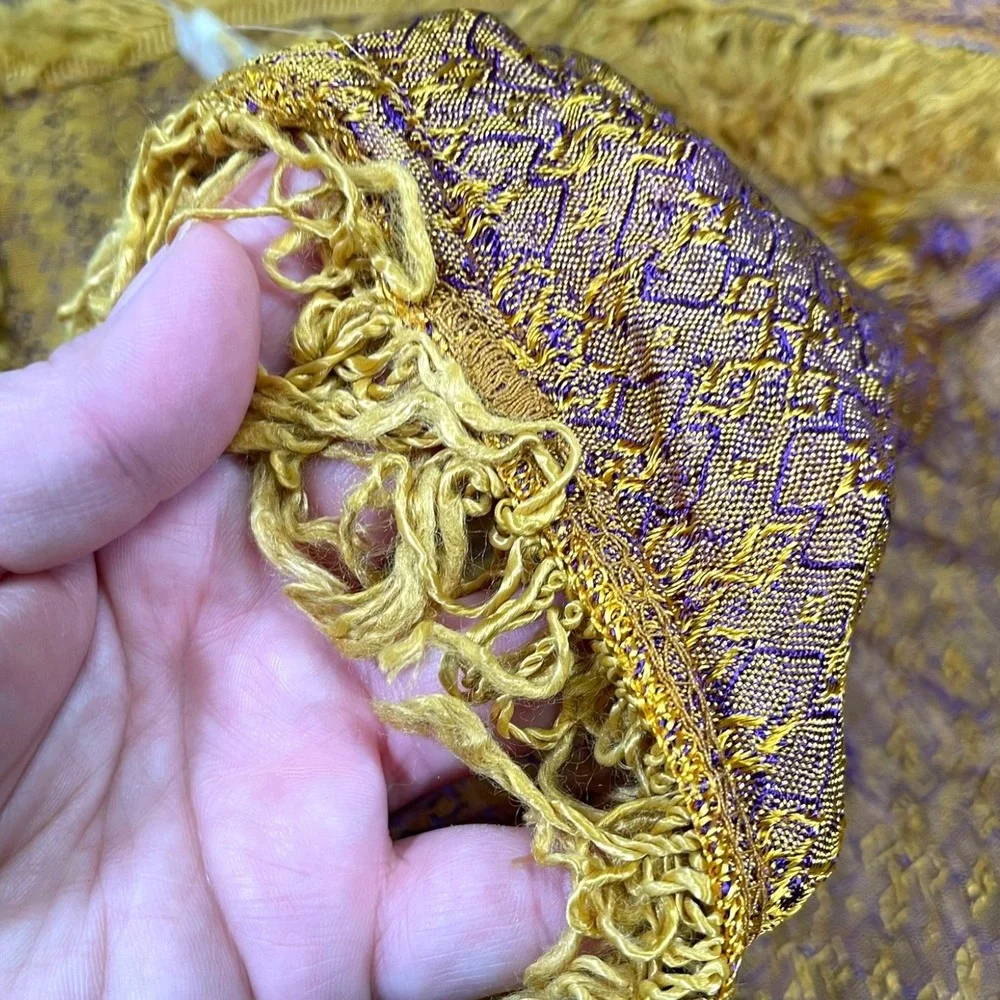 Volga 80x100 Gold Purple Floral Brocade Fringe Bedspread Blanket Regencycore